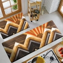 Aztec Kitchen Mats Non Slip Washable, Geometric Cushioned Wooden Kitchen Rugs Set of 2 Pcs Anti Fatigue, Farmhouse Waterproof PVC Standing Kitchen Floor Mat for Laundry, 17" x 48"   17" x 30"
