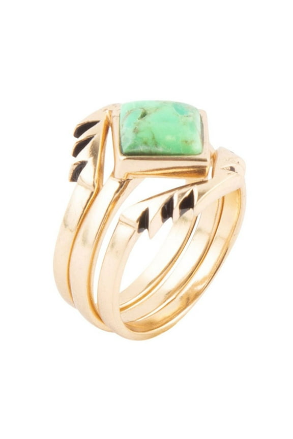 Aztec Lime Green Turquoise Golden Ring Set