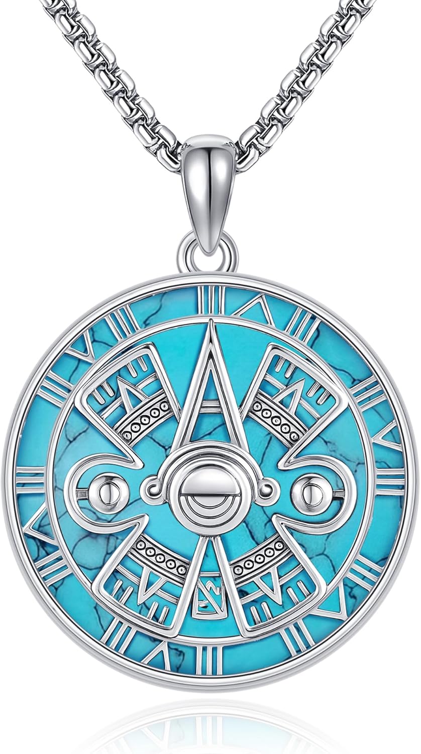 Aztec Shell Jewelry Aztec Mayan Calendar Necklace 925 Sterling Silver Abalone Shell ...