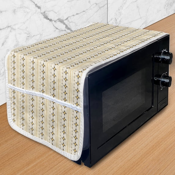 Aztec Microwave Oven Cover, Horizontally Designed Print of Oriental Shapes, Water Resistant Organizer with Pockets for Kitchen, 36" x 12", Beige Mustard, by Ambesonne