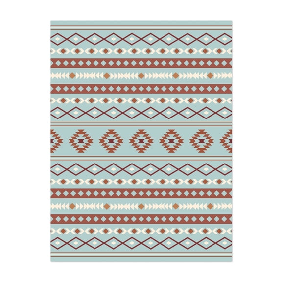Aztec Mixed Motif Pattern Teal Red Cream - Digital Art Pattern Geometric Boho Abstract Vintage Retro Pastel Unframed Wall Art Print 36 x 48 inches