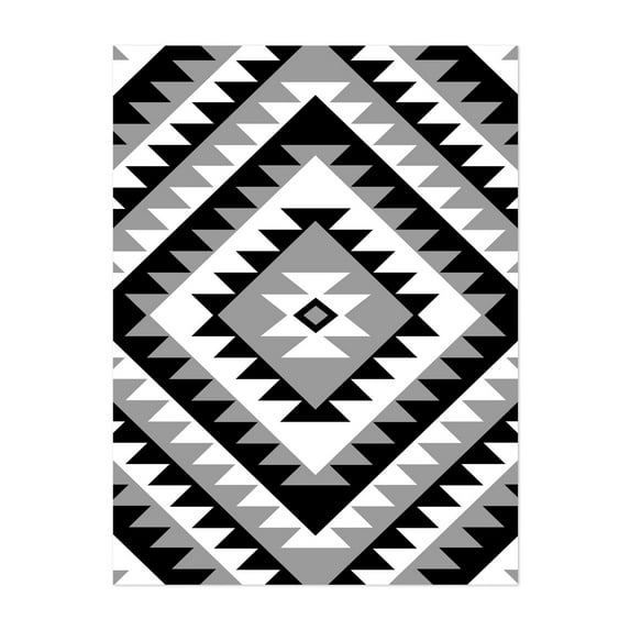 Aztec Motif Diamond Monochrome - Digital Art Geometric Black and White Pattern Abstract Minimalist Modern Art Art Deco Unframed Wall Art Print 5 x 7 inches