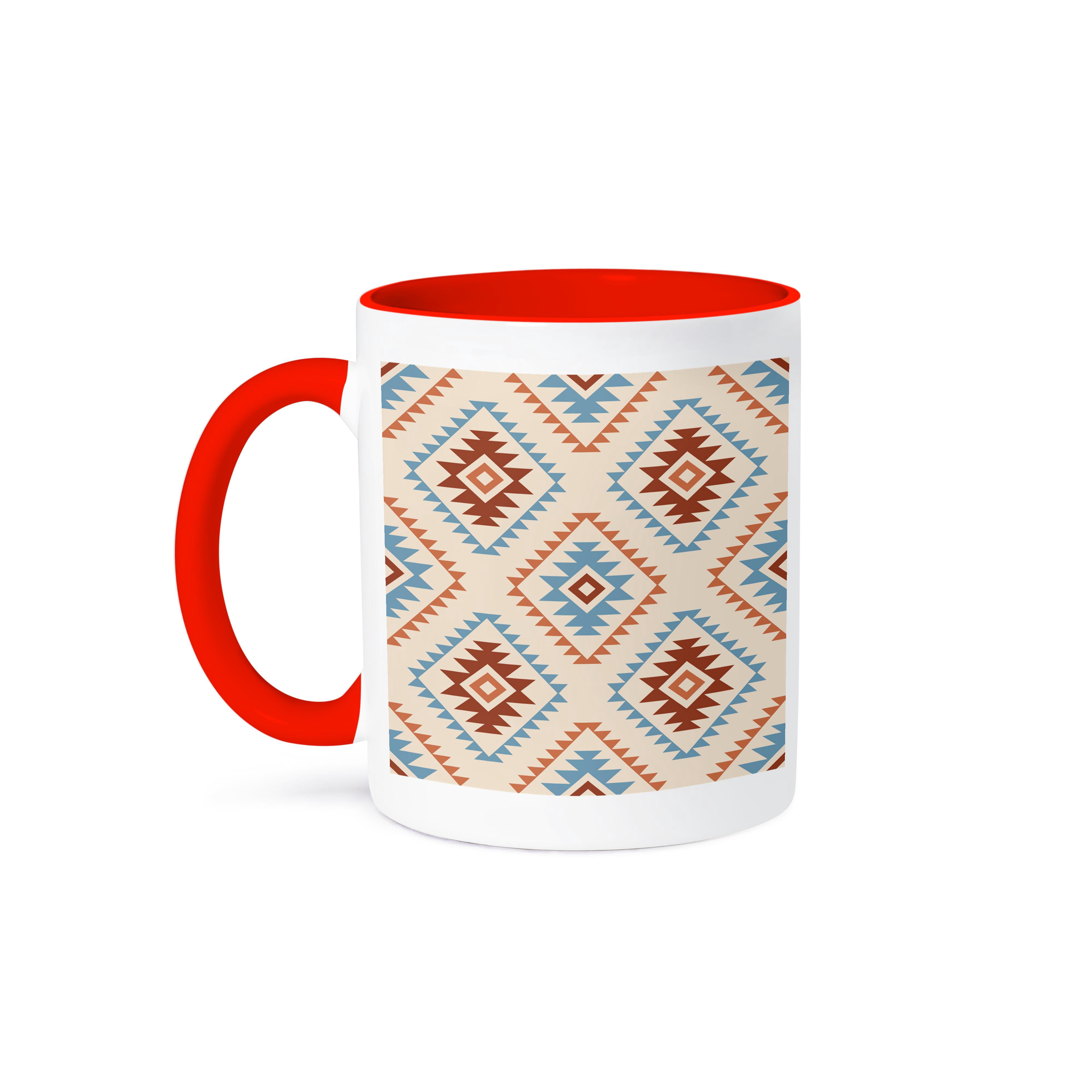 Aztec Motif Diamond-Shape Pattern Blue And Terracotta Colors, 15oz Two ...