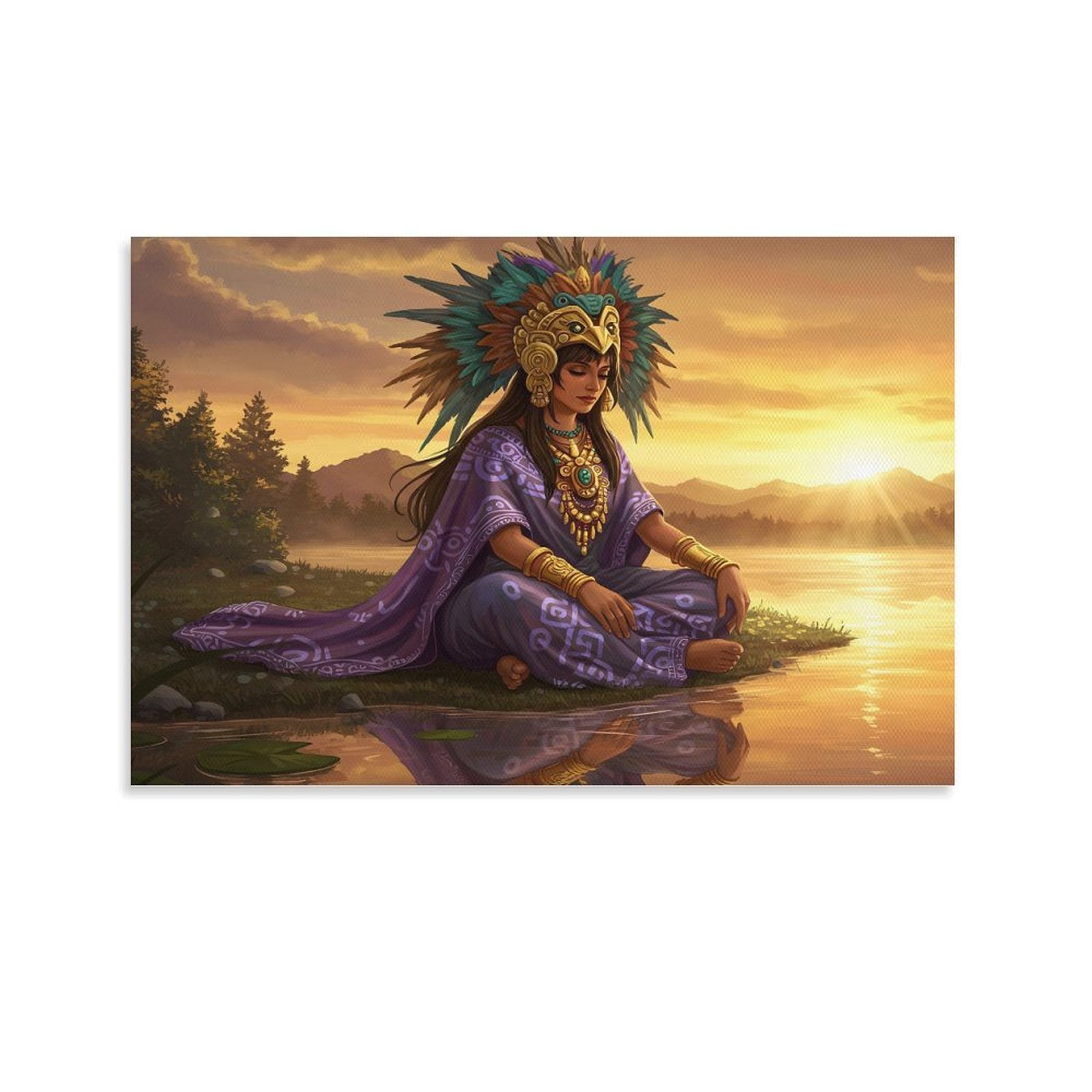 Aztec Mythology Art Poster Chalchiuhtlicue Goddess of Rivers And Lakes ...
