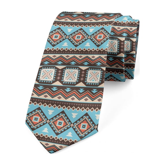 Aztec Necktie, Scandinavian Vintage Motifs, Dress Tie, 3.7", Multicolor, by Ambesonne