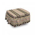 thumbnail image 1 of Aztec Ottoman Cover, Triangles Tribal Motifs Art, 2 Piece Slipcover Set with Ruffle Skirt for Square Round Cube Footstool Decorative Home Accent, Standard Size, Multicolor, by Ambesonne, 1 of 5