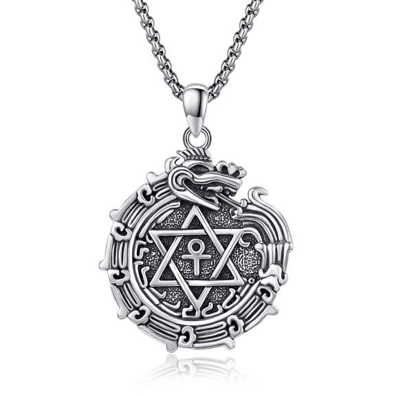 Aztec Ouroboros Necklace S925 Sterling Silver Star of David Necklace Round Pendant Aztec Jewelry for Men Aztec Ouroboros Jewelry Gifts for Men Women