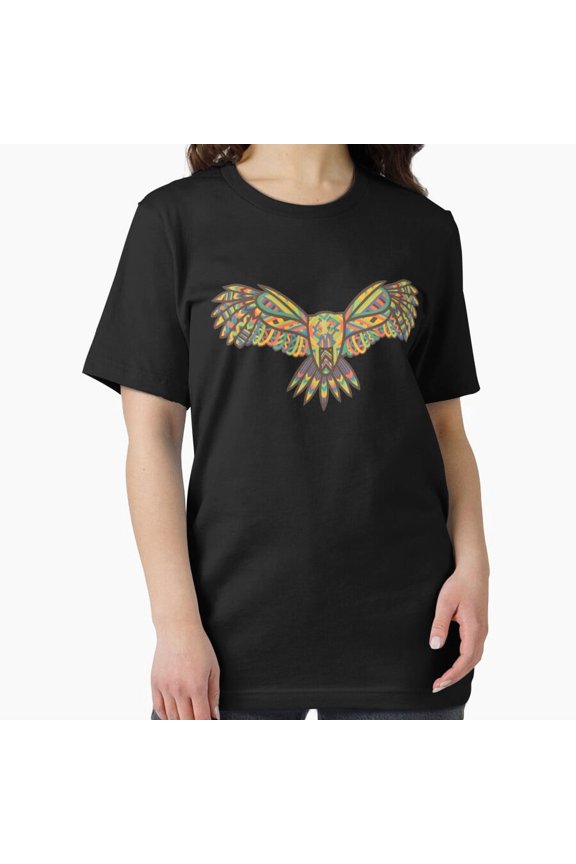 Aztec Owl Two Tribal Pattern Cultural Symbolic Bird Graphic Unisex T-Shirt, up to size 5XL