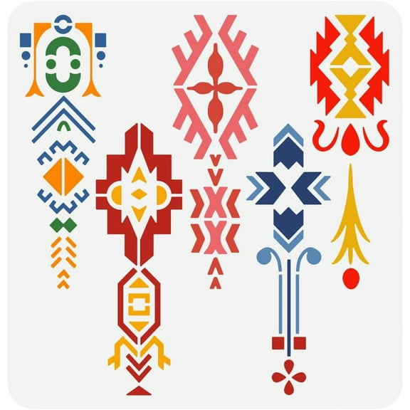 Aztec Painting Stencil 11.8x11.8inch Reusable Art Deco Drop Pattern Stencil Geometric Figure Drawing Template Triangle Rhombus Decor Stencil for Painting on Wood Wall Fabric Furniture