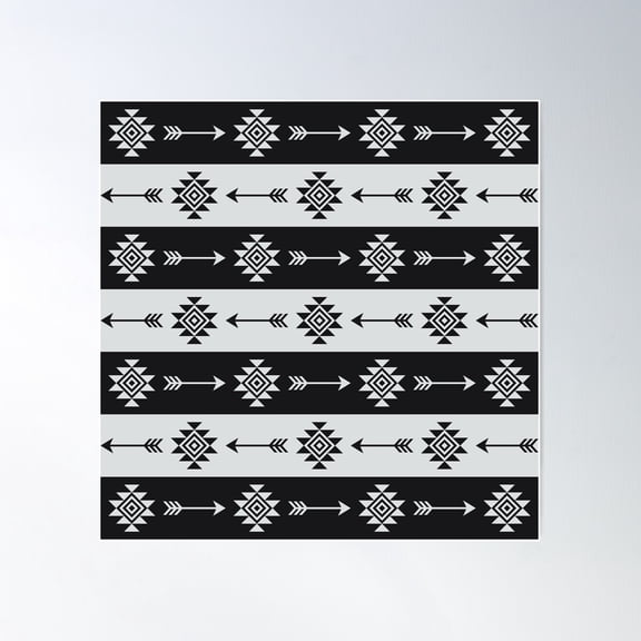 Aztec Pattern - Grey And Black Poster Wall Art, Modern Wall Decor For Living Room Bedroom, 8x12 UNFRAMED