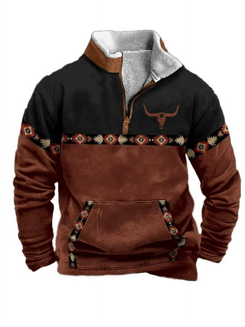 Aztec Pattern Men's Pullover Sweatshirt, Quarter-Zip Jacket with