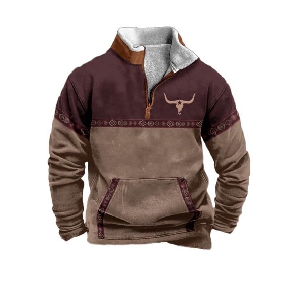 Aztec Pattern Men's Pullover Sweatshirt, Quarter-Zip Jacket with Fleece Lining for Everyday Wear