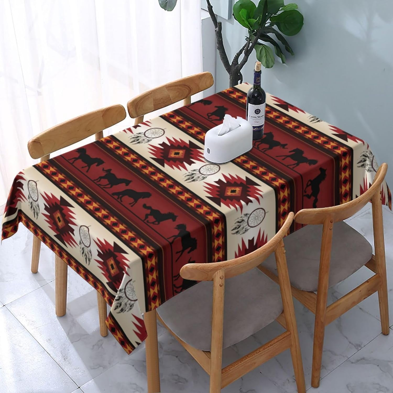 Aztec Pattern Tablecloth Ethnic Native Style Boho Geometric Green ...