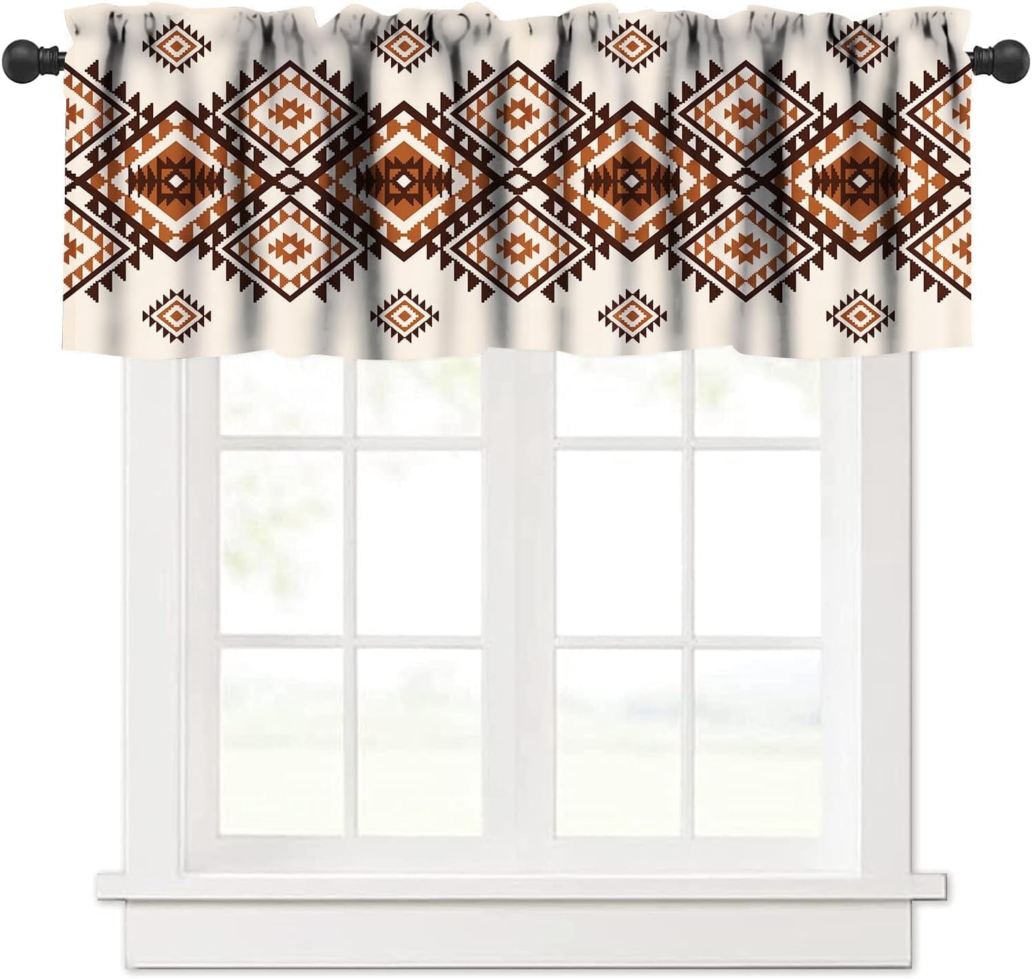 Multi Patterned Valance Aztec Patterned Print Valance,Brown Retro Geometric Pattern Home ...