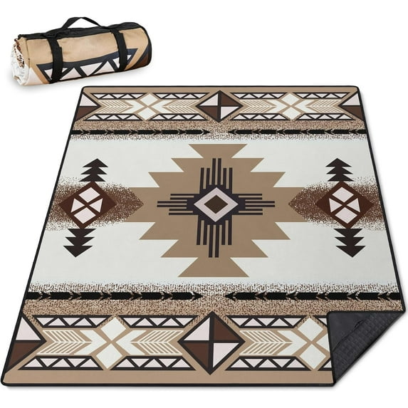 Aztec Picnic Blankets Waterproof Foldable Picnic Blanket 80"x 80" Picnic Mat 3-Layer Thicking Outdoor Picnic Blanket Sandproof Lightweight Beach Picnic Blanket with Strap Machine Washable