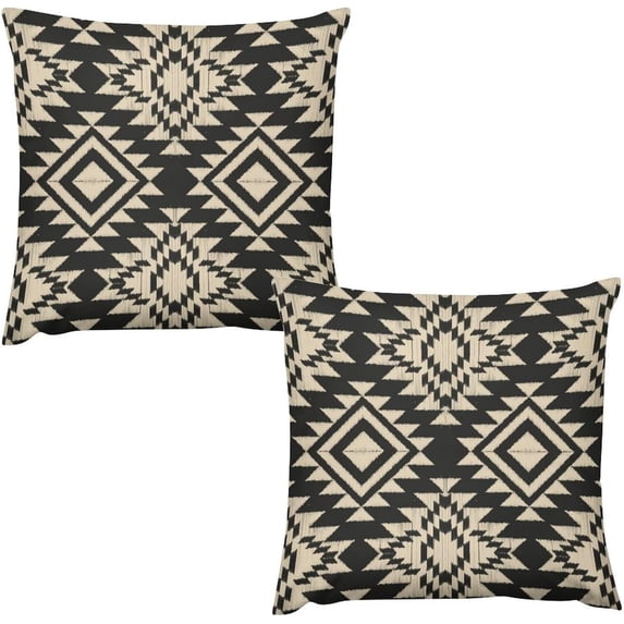 Aztec Pillow Covers, Ethnic Abstract Art Traditional Geometric Black White Texture Pillow Covers with Hidden Zipper Set of 2 for Bedroom Living Room Sofa Cushion16 x16