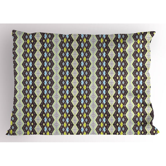Aztec Pillow Sham Geometric Folklore Ornamental Abstract Zig Zags and Dots Boho Modern, Decorative Standard Queen Size Printed Pillowcase, 30 X 20 Inches, Yellow Green Blue Brown, by Ambesonne