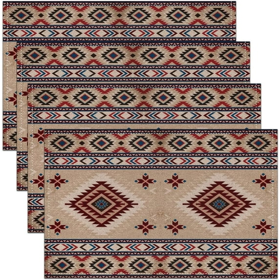 Aztec Placemats Set of 4 12"x18" Western Boho Placemats for Dining Table Indoor Outdoor Kitchen Kitchen Dining Table Bohemian Native Tribal Table Mats Placemat Vintage Decor Table Place Mats