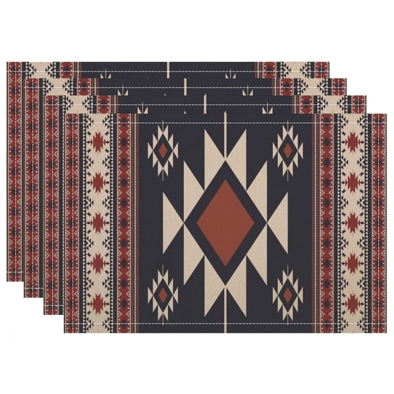 Aztec Placemats Set of 4,Vintage Rustic Style Abstract Ethnic Tribal Geometric Texture Print Placemats Table Mat for Home Dining Table Kitchen Party Decor 4PCS