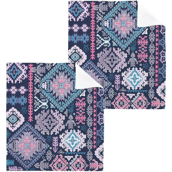 Aztec Print Wash Cloth Set of 2, 12 x 12 Inch Cotton Baby Washcloths Highly Absorbent and Soft Feel Fingertip Towels Face Towels for Bathroom, Gym, Spa Washcloth Gift