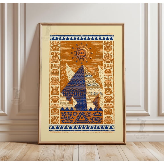 Aztec Pyramid Poster, Tribal Geometric Wall Art, Paper Print, Poster Only