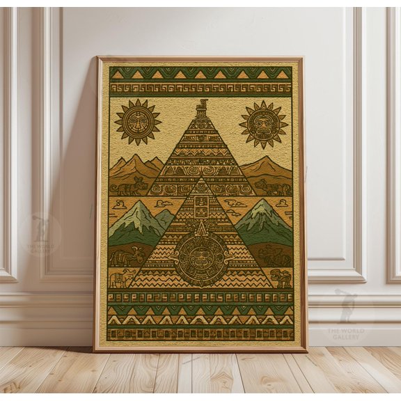 Aztec Pyramid Poster, Tribal Mountain Wall Art, Paper Print, Poster Only