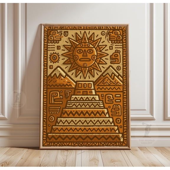 Aztec Pyramid Poster Tribal Sun Wall Art Paper Print 1