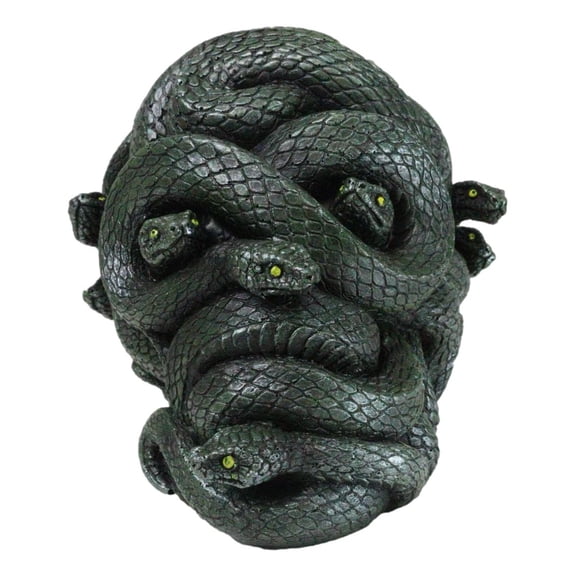 Aztec Quetzalcoatl Green Slithering Snake Serpents Cranium Skull Figurine
