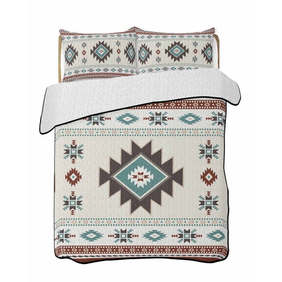 Aztec Quilts Bedding Set California King Red Southwest Wind Bohemian Ethnic Wind Lightweight Quilted Bedspread 3 Piece Bed Quilt with 2 Pillow Shams All Season for Bedroom 96" x 106"
