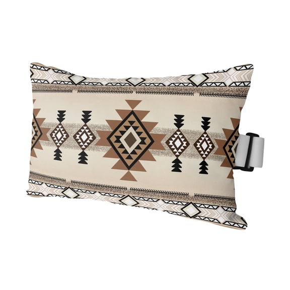 Aztec Retro Brown Ethnic Style Outdoor Pillow for Chaise Lounge Chair,Abstract Geometric Waterproof Headrest Lumbar Pillows with Insert&Elastic Strap for Patio Pool Garden Chairs Decor,1 Pack