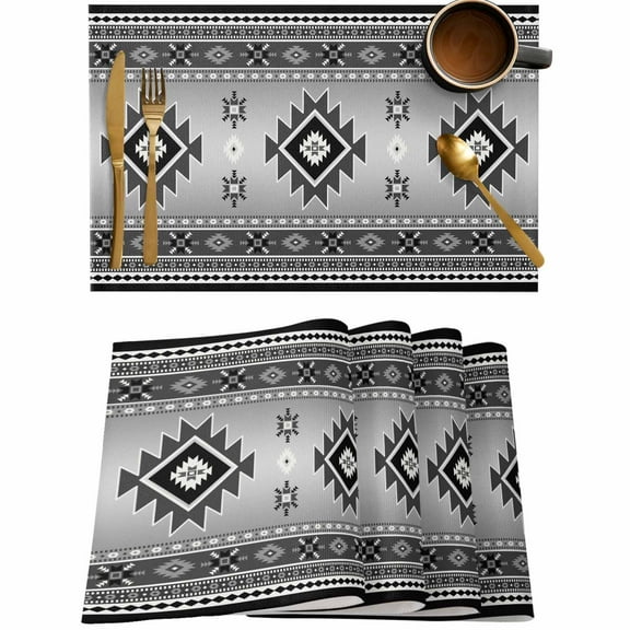 Aztec Retro Ethnic Style Placemats Set of 4,Wipeable Washable Table Mats for Dining Tables,Boho Country Farmhouse Place Mats for Kitchen Event Party Tabletop Decor