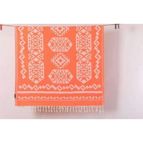 Aztec Rug 100% Turkish Cotton Soft Beach Towels - Orange