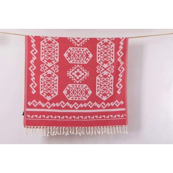 Aztec Rug 100% Turkish Cotton Soft Beach Towels - Red
