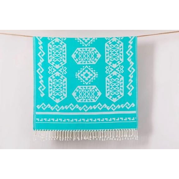Aztec Rug 100% Turkish Cotton Soft Beach Towels - Turquoise