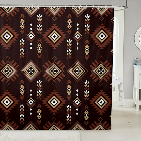 Aztec Shower Curtain 72"Wx78"L Geometric Shower Curtain Sets For Teens Young Southwest Shower Curtain American Tribal Ancient Bohemian Brown Bath Curtain