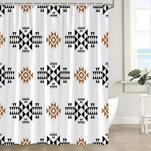 Aztec Shower Curtain Boho Abstract Geometric Vintage Southwest Native Tribal Modern Ethnic Retro Simple Farmhouse Bath Decor Curtain With Hooks 60"W x 72"L