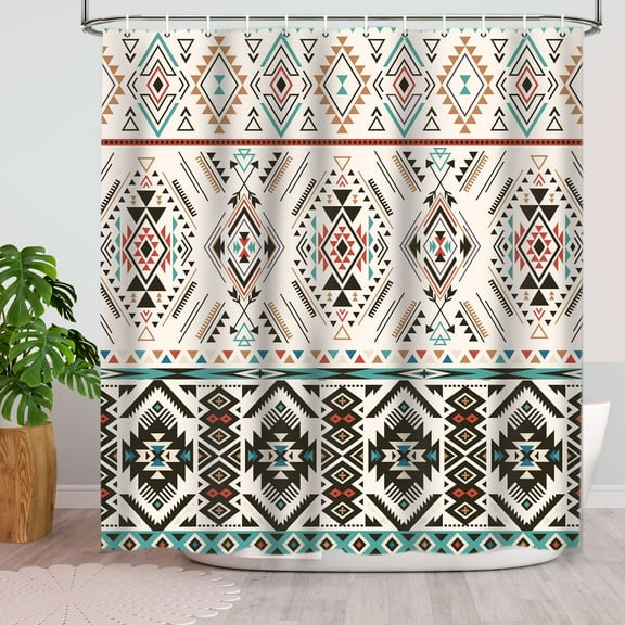Aztec Shower Curtain, Southwest Tribes Aztec Bathroom Decor Vintage Geometric Boho Western Bathroom curtain Waterproof Fabric 69x70inch