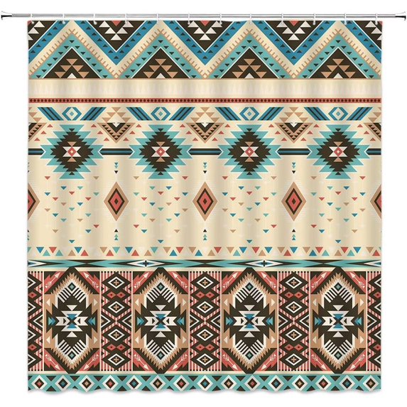 Aztec Shower Curtain Southwestern American Tribal Navajo Ethnic Native Abstract Geometric Vintage Design Fabric Bathroom Decor Set with Hooks(70" WX70 H)