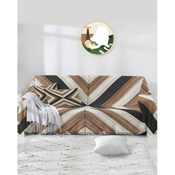 Aztec Sofa Covers for 3 Cushion,Washable Couch Cover for Sectional Sofa Slipcovers with Tassel,Southwestern Brown Historical Traditional Indian Tribe Loveseat Covers Futon Cover Throw Blanket 71x118