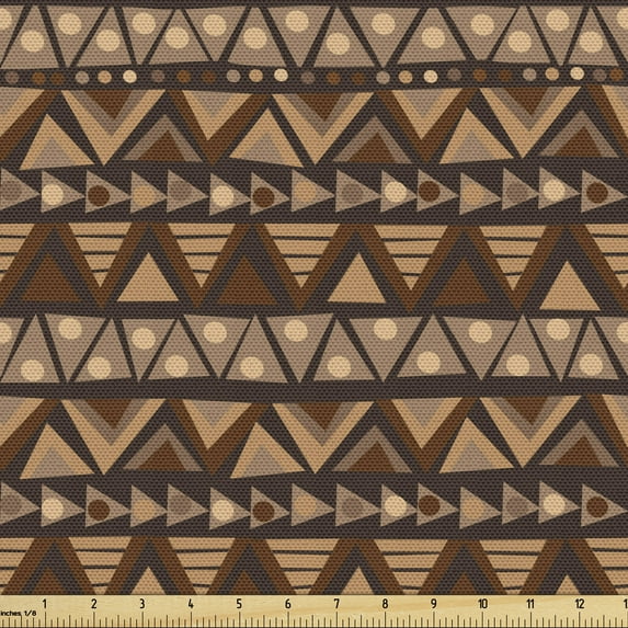 Ambesonne Aztec Fabric by the Yard Upholstery, Prehistoric Motif Earthy Tone, 1 Yard, Pastel Brown Chocolate