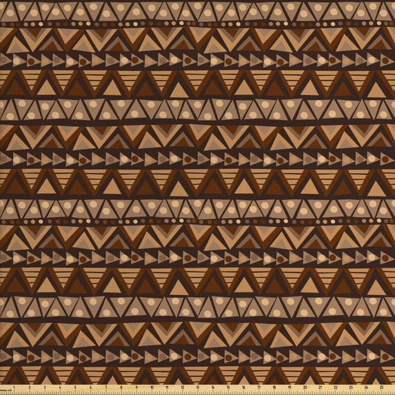 Ambesonne Aztec Fabric by the Yard Upholstery, Prehistoric Motif Earthy Tone, 3 Yards, Pastel Brown Chocolate