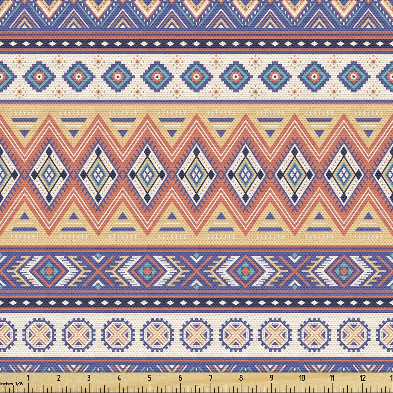 Ambesonne Aztec Fabric by The Yard Upholstery, Mexican Inspired Lines Art, 1 Yard, image size:1500x1500