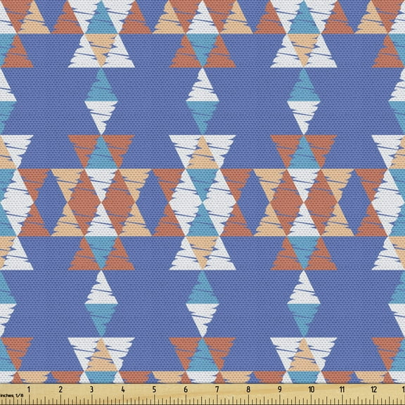 Ambesonne Aztec Fabric by the Yard Upholstery, Retro Native Triangular Art, 3 Yards, Azure Blue Multicolor