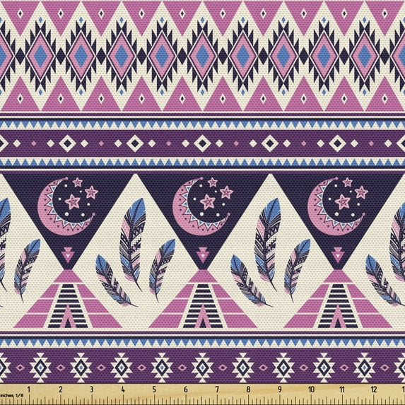 Ambesonne Aztec Fabric by the Yard Upholstery, Nordic Nighttime Composition, 1 Yard, Multicolor