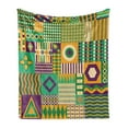 thumbnail image 1 of Aztec Soft Flannel Fleece Blanket, Trippy Geometric Triangles Square Lines Hexagon Floral Circle of Life Motif, Cozy Plush for Indoor and Outdoor Use, 50" x 70", Purple Yellow Green, by Ambesonne, 1 of 5