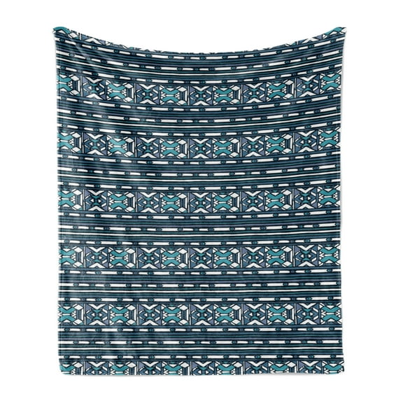 Aztec Soft Flannel Fleece Throw Blanket, Assortment of Prehistoric Geometric Shapes, Cozy Plush for Indoor and Outdoor Use, 50" x 70", Dark Turquoise Seafoam, by Ambesonne