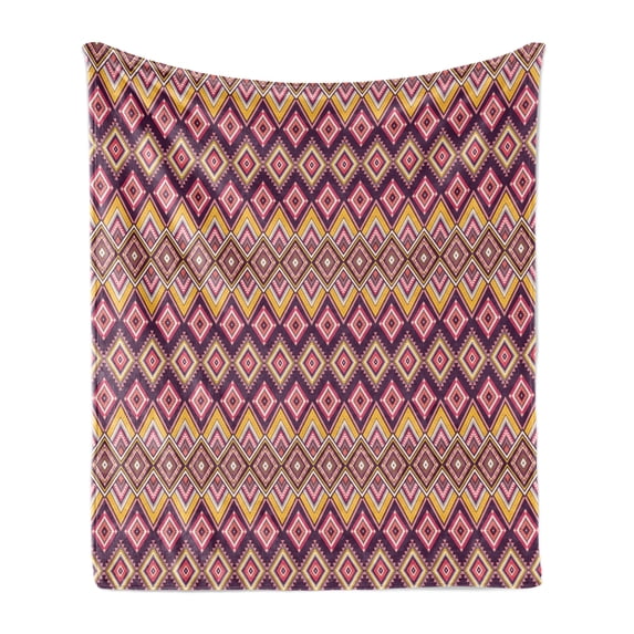 Aztec Soft Flannel Fleece Throw Blanket, Colorful Native Pattern of Rhombus Inspired Ornamented Dots, Cozy Plush for Indoor and Outdoor Use, 50" x 60", Plum Coral, by Ambesonne