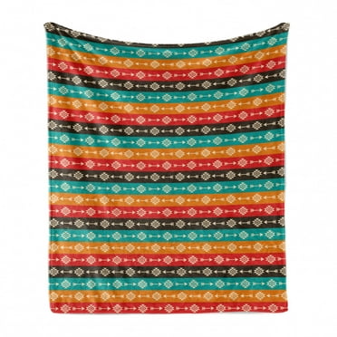 Aztec Soft Flannel Fleece Throw Blanket, Ethnic Ornamental Colorful Direction Pointers Pattern Horizontal Composition, Cozy Plush for Indoor and Outdoor Use, 50" x 60", Multicolor, by Ambesonne