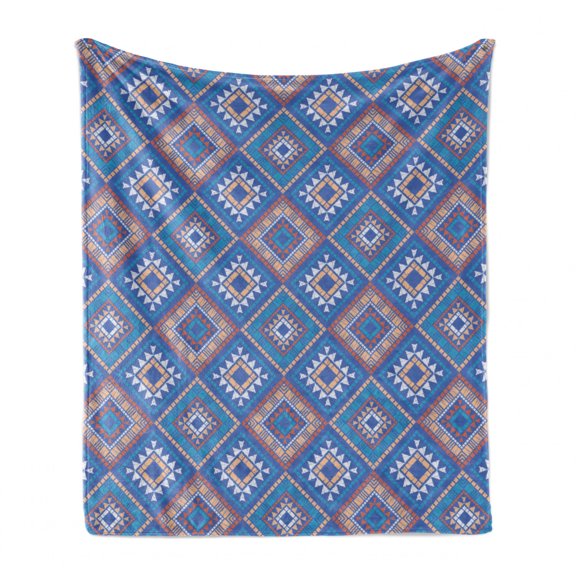 Aztec Soft Flannel Fleece Throw Blanket, Hand Drawn Intricate Geometric Shapes Tribal Influence, Cozy Plush for Indoor and Outdoor Use, 50" x 60", Multicolor, by Ambesonne