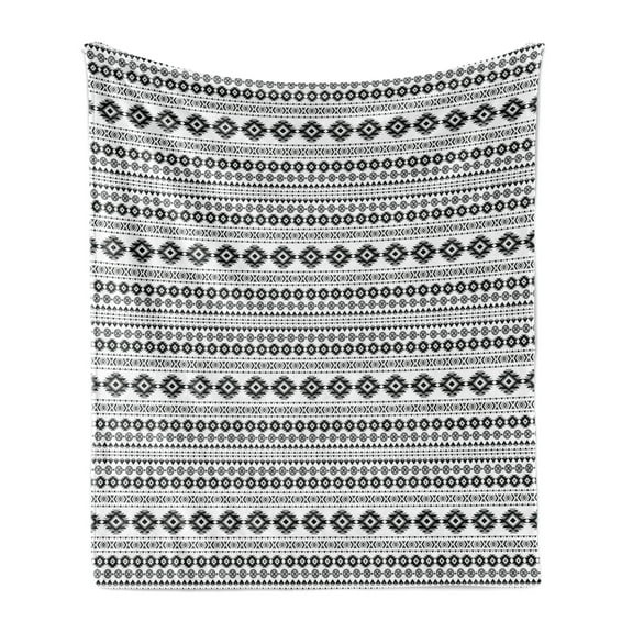 Aztec Soft Flannel Fleece Throw Blanket, Ikat Style Prehistoric Forms Folk Retro Hippie Tribal Cultural Print, Cozy Plush for Indoor and Outdoor Use, 50" x 60", Black Grey White, by Ambesonne